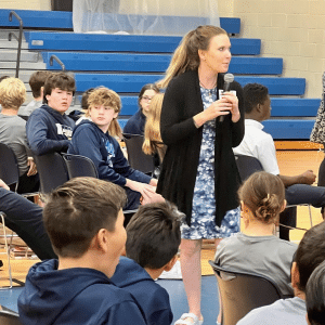 Suzanne speaking at Palmer Catholic Academy in Palm Valley FL